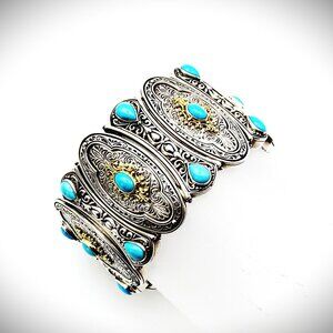 KONSTANTINO Sterling Silver 18K Gold Turquoise Wide Bangle Bracelet 149 Grams